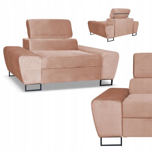 Fauteuil Relax Bosso Pour Salon En Velours Beige Foncé, Appuie‑tête Réglable