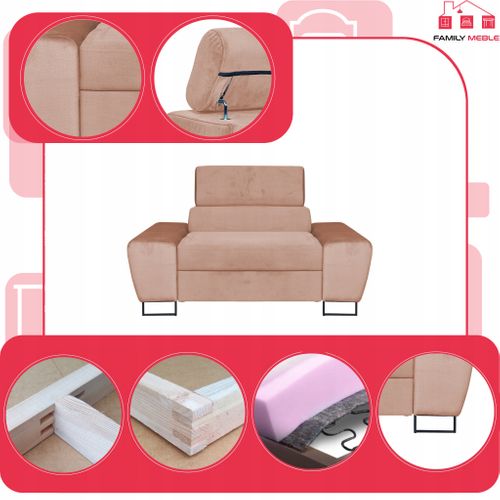 Fauteuil Relax Bosso Pour Salon En Velours Beige Foncé, Appuie‑tête Réglable