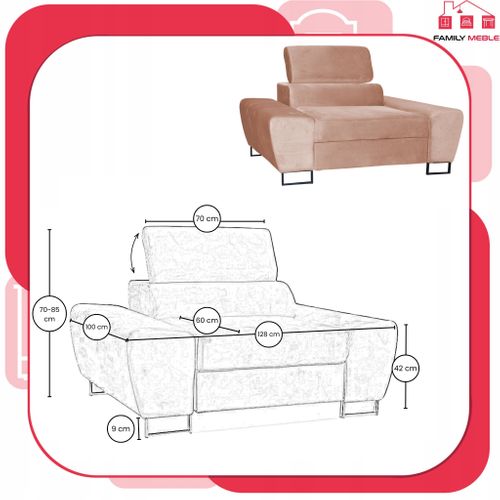 Fauteuil Relax Bosso Pour Salon En Velours Beige Foncé, Appuie‑tête Réglable