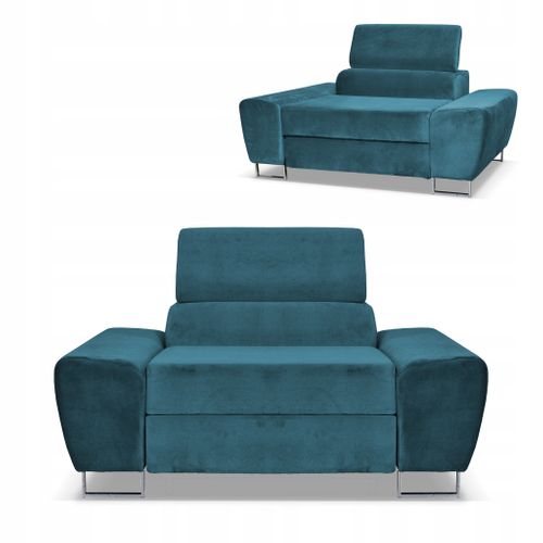 Fauteuil Relax Bosso Pour Salon En Velours Bleu, Appuie-tête Réglable