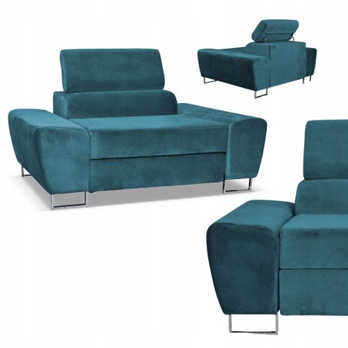 Fauteuil Relax Bosso Pour Salon En Velours Bleu, Appuie-tête Réglable