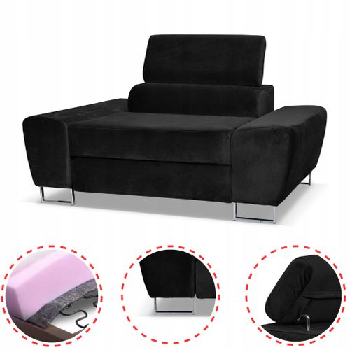 Fauteuil De Relaxation Bosso Pour Le Salon Velours Noir, Appui‑tête Réglable