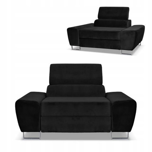 Fauteuil De Relaxation Bosso Pour Le Salon Velours Noir, Appui‑tête Réglable