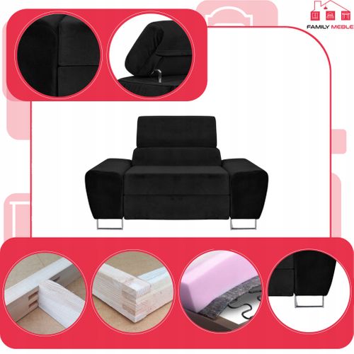 Fauteuil De Relaxation Bosso Pour Le Salon Velours Noir, Appui‑tête Réglable