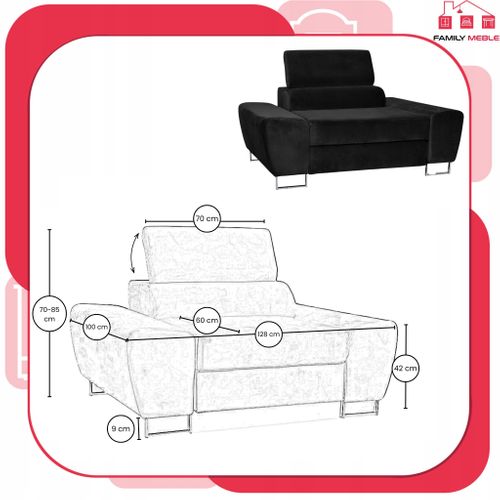 Fauteuil De Relaxation Bosso Pour Le Salon Velours Noir, Appui‑tête Réglable