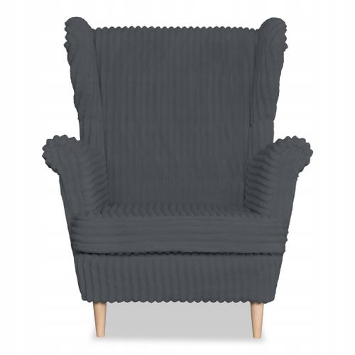 Fauteuil à Oreilles Rene, Design Scandinave — Velours Côtelé Rayé Gris Foncé, Tendance