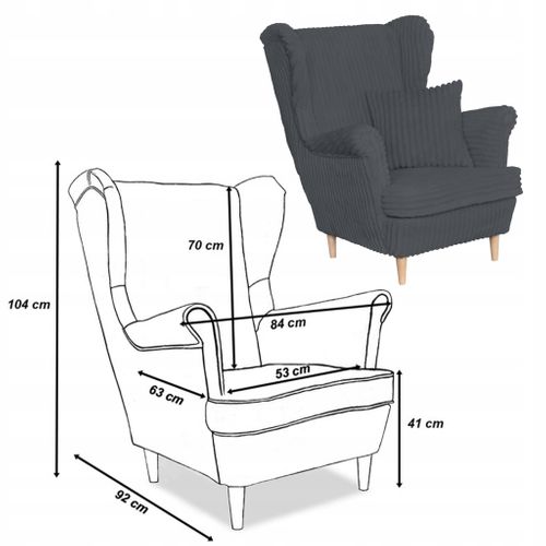 Fauteuil à Oreilles Rene, Design Scandinave — Velours Côtelé Rayé Gris Foncé, Tendance