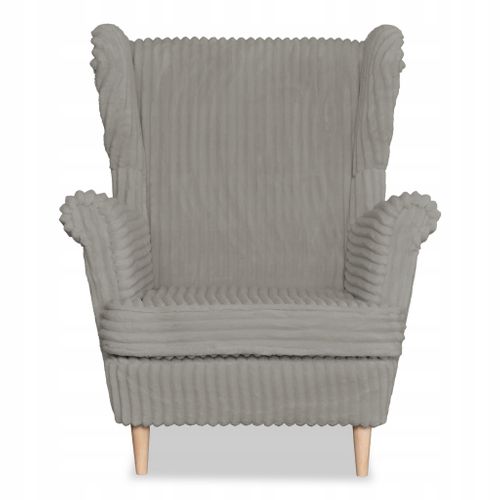 Fauteuil à Oreilles Scandinave René, En Velours Côtelé Gris à Rayures, Style Tendance