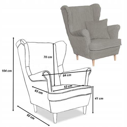 Fauteuil à Oreilles Scandinave René, En Velours Côtelé Gris à Rayures, Style Tendance