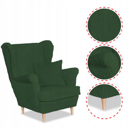 Fauteuil à Oreilles Rene, Style Scandinave — Vert En Velours Côtelé à Rayures, Tendance