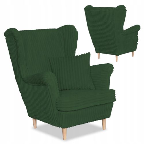 Fauteuil à Oreilles Rene, Style Scandinave — Vert En Velours Côtelé à Rayures, Tendance