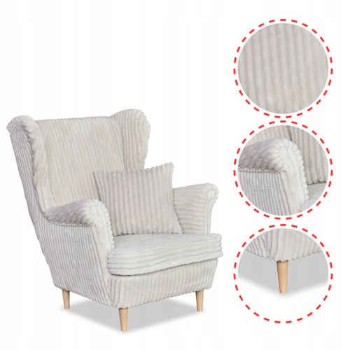 Fauteuil à Oreilles Scandinave Rene — Velours Côtelé Beige à Rayures, Tendance