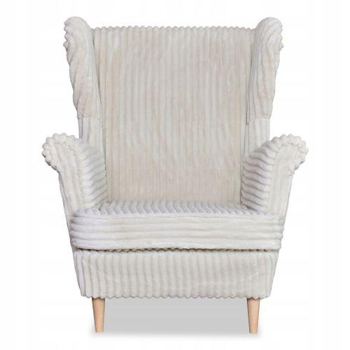 Fauteuil à Oreilles Scandinave Rene — Velours Côtelé Beige à Rayures, Tendance