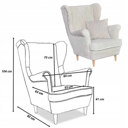 Fauteuil à Oreilles Scandinave Rene — Velours Côtelé Beige à Rayures, Tendance