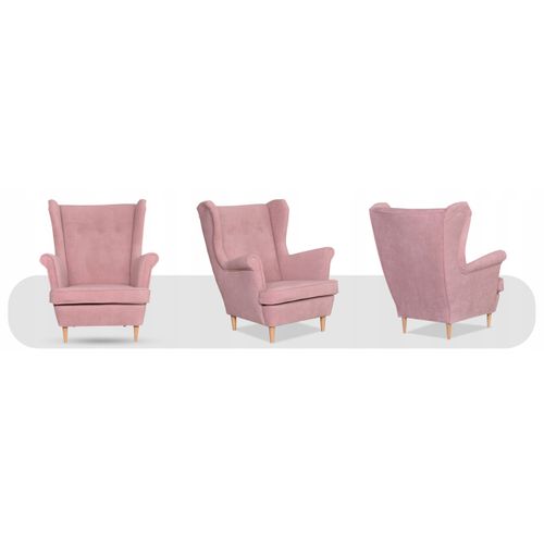 Hunter — Fauteuil Scandinave à Oreilles En Velours, Rose Poudré