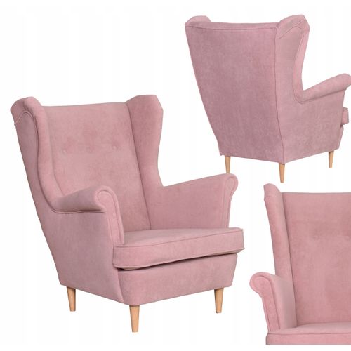 Hunter — Fauteuil Scandinave à Oreilles En Velours, Rose Poudré