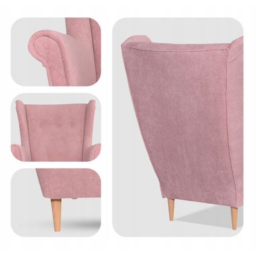Hunter — Fauteuil Scandinave à Oreilles En Velours, Rose Poudré