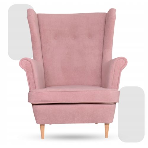 Hunter — Fauteuil Scandinave à Oreilles En Velours, Rose Poudré