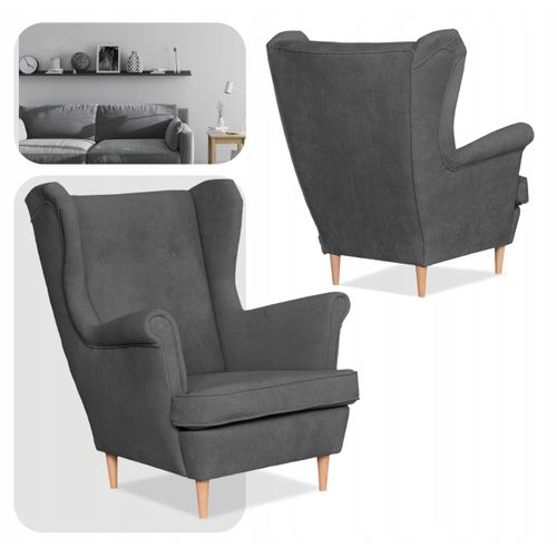 Fauteuil à Oreilles Scandinave En Velours, Hunter — Gris