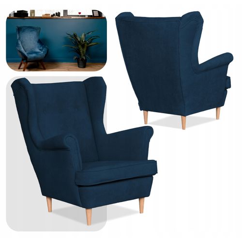 Fauteuil à Oreilles Scandinave En Velours Hunter — Bleu Marine
