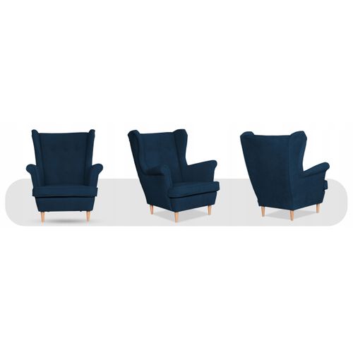 Fauteuil à Oreilles Scandinave En Velours Hunter — Bleu Marine