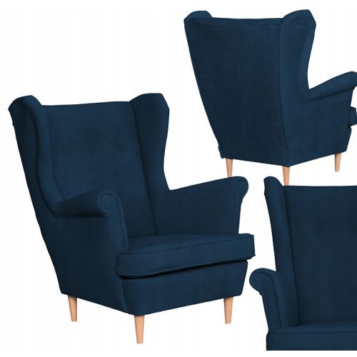Fauteuil à Oreilles Scandinave En Velours Hunter — Bleu Marine