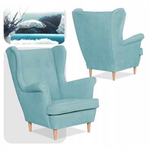 Fauteuil à Oreilles Scandinave En Velours Hunter Bleu Ciel