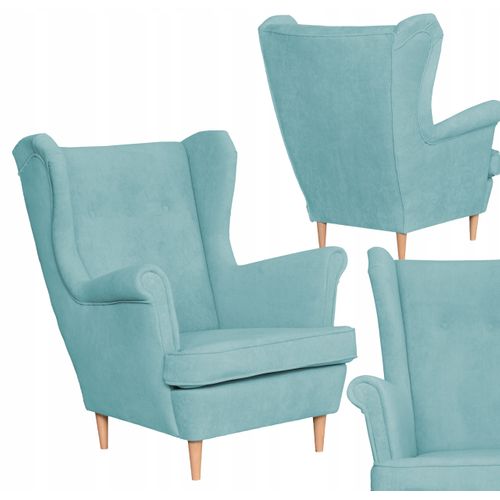 Fauteuil à Oreilles Scandinave En Velours Hunter Bleu Ciel