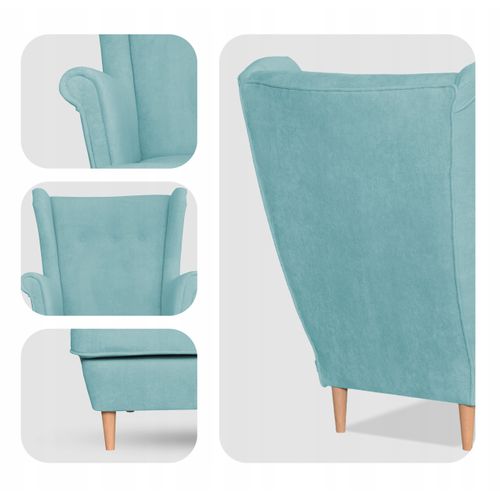 Fauteuil à Oreilles Scandinave En Velours Hunter Bleu Ciel