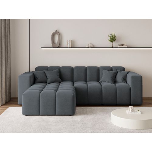 Canapé D'angle Méridienne Gauche Loopo Tissu Velours Gris Foncé