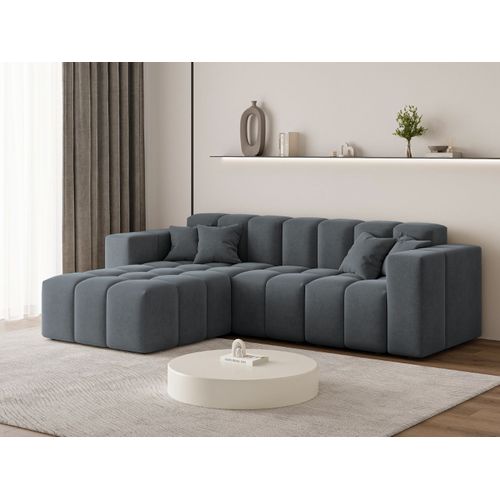 Canapé D'angle Méridienne Gauche Loopo Tissu Velours Gris Foncé