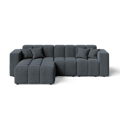 Canapé D'angle Méridienne Gauche Loopo Tissu Velours Gris Foncé