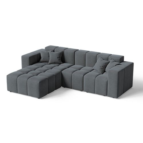 Canapé D'angle Méridienne Gauche Loopo Tissu Velours Gris Foncé