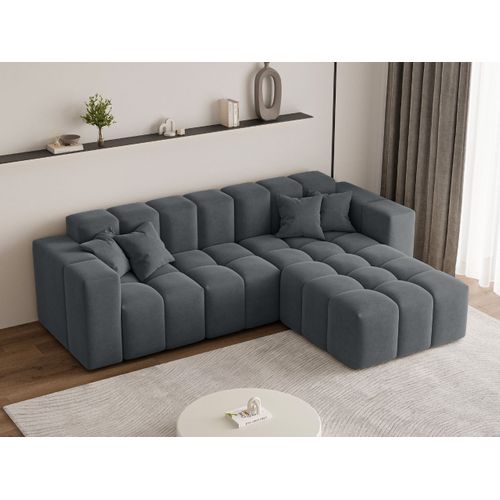 Canapé D'angle Méridienne Droite Loopo Tissu Velours Gris Foncé