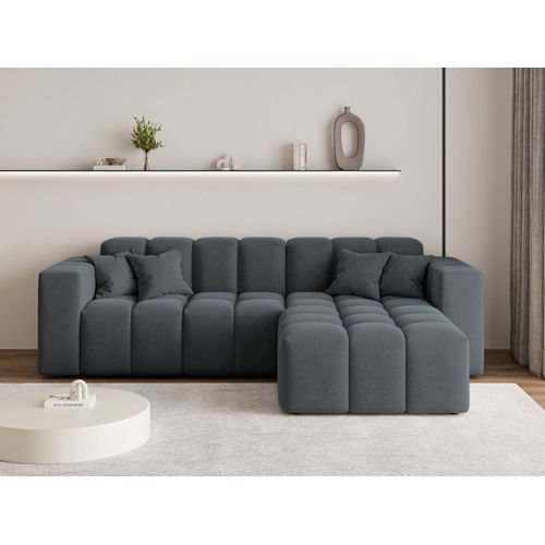 Canapé D'angle Méridienne Droite Loopo Tissu Velours Gris Foncé