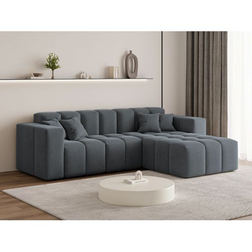 Canapé D'angle Méridienne Droite Loopo Tissu Velours Gris Foncé
