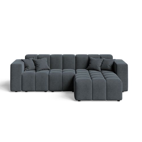 Canapé D'angle Méridienne Droite Loopo Tissu Velours Gris Foncé