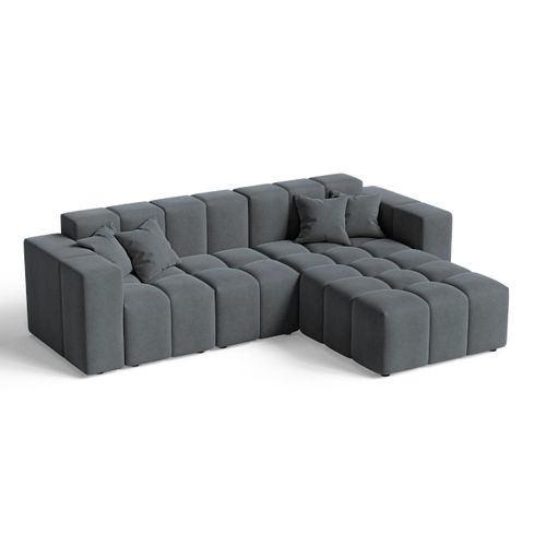 Canapé D'angle Méridienne Droite Loopo Tissu Velours Gris Foncé