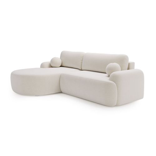 Canapé D'angle Convertible Méridienne Gauche Aurio Tissu Velours blanc