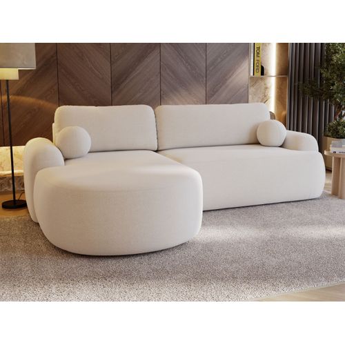 Canapé D'angle Convertible Méridienne Gauche Aurio Tissu Velours blanc