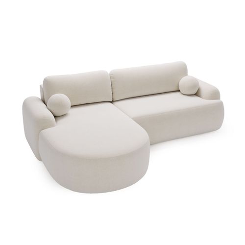 Canapé D'angle Convertible Méridienne Gauche Aurio Tissu Velours blanc