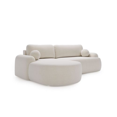 Canapé D'angle Convertible Méridienne Gauche Aurio Tissu Velours blanc