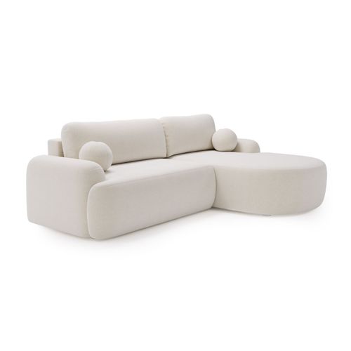 Canapé D'angle Convertible Méridienne Droite Aurio Tissu Velours blanc