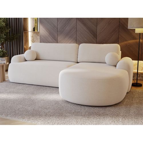 Canapé D'angle Convertible Méridienne Droite Aurio Tissu Velours blanc