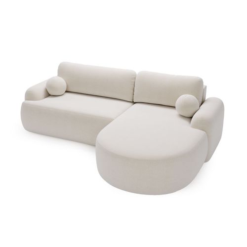 Canapé D'angle Convertible Méridienne Droite Aurio Tissu Velours blanc