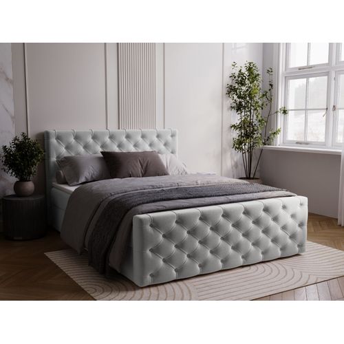 Lit Continental Montego Avec Rangement - 120 X 200 - Double - Velours - Gris Clair