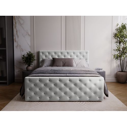 Lit Continental Montego Avec Rangement - 120 X 200 - Double - Velours - Gris Clair