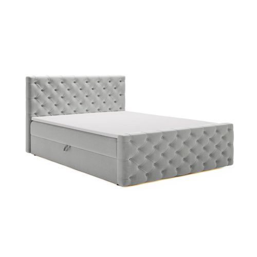 Lit Continental Montego Avec Rangement - 120 X 200 - Double - Velours - Gris Clair