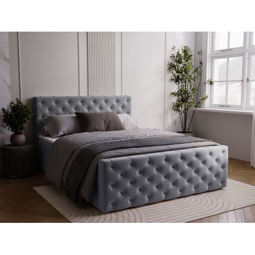 Lit Continental Montego Avec Rangement - 120 X 200 - Double - Velours - Gris