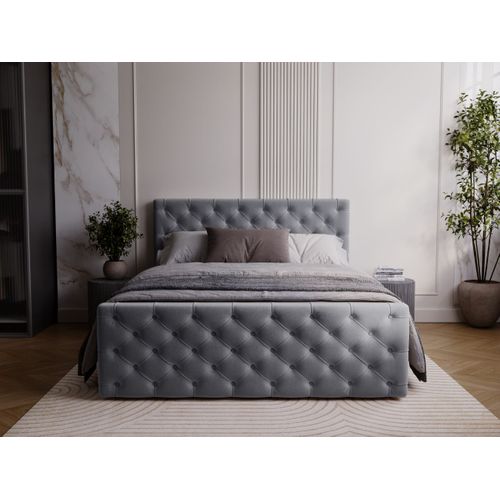 Lit Continental Montego Avec Rangement - 120 X 200 - Double - Velours - Gris